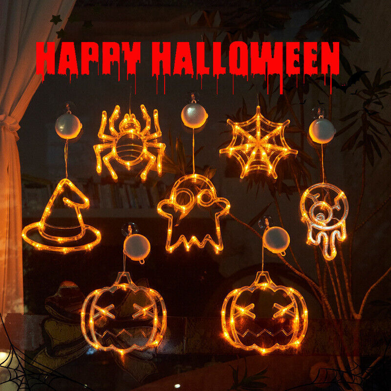 Halloween Window Hanging Lights | LED Spider, Pumpkin & Ghost Decorations