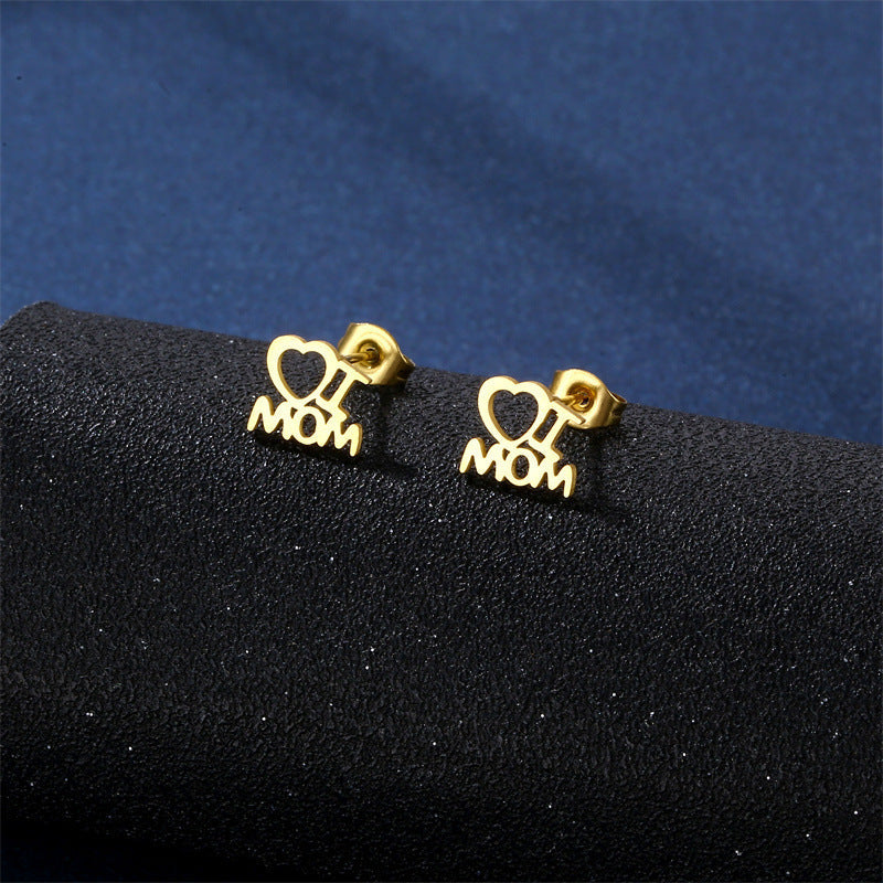 Mother’s Day Jewelry Set | Stainless Steel I Love Mom Heart Necklace & Earrings