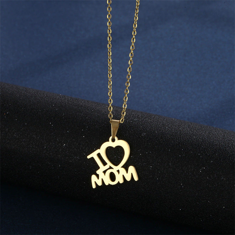 Mother’s Day Jewelry Set | Stainless Steel I Love Mom Heart Necklace & Earrings
